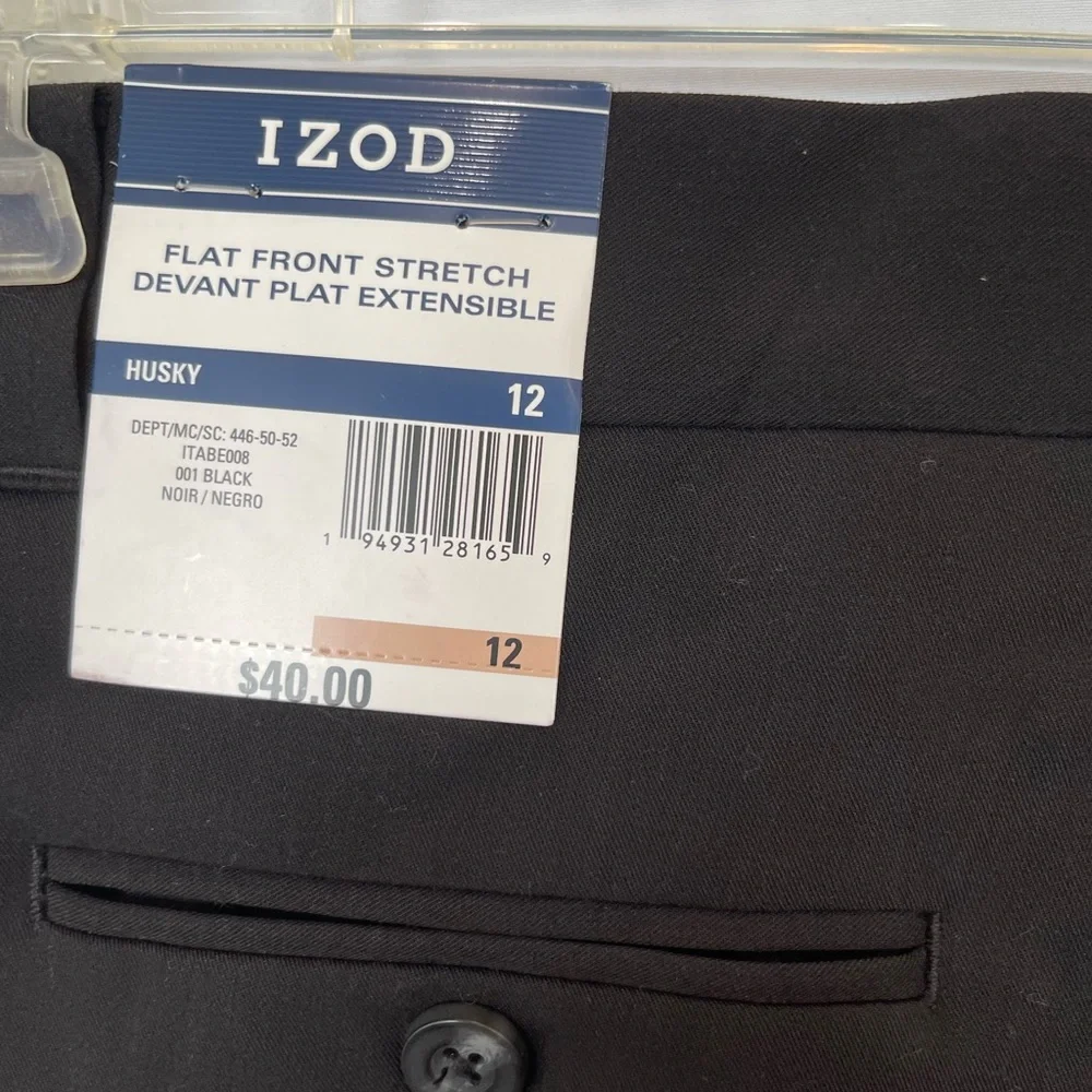 NWT Izod Boys Black Flat Front Stretch Devant Plat Extensible Dress Pants - Picture 3 of 6